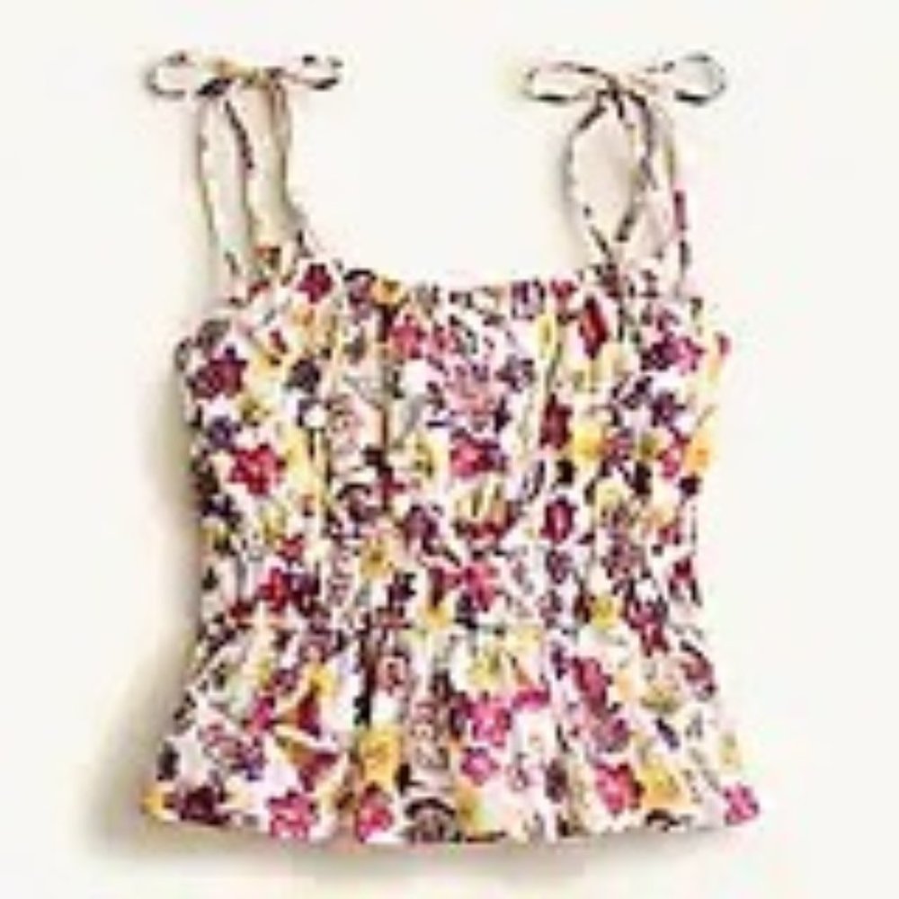 J Crew Ruffle tie-shoulder tank top in summer garden floral